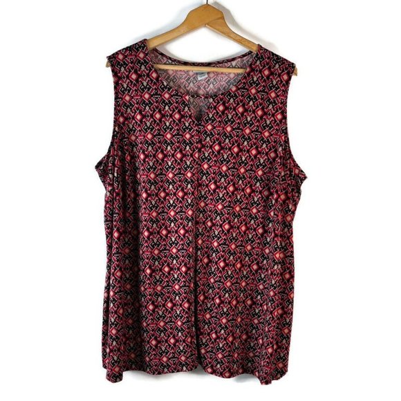 Catherines Womens Tunic Blouse Top Size 2X Red Purple Geometric Sleeveless - Picture 1 of 9